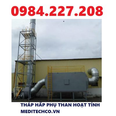 Tháp khử mùi xử lý khí thải bằng phương pháp hấp phụ hoặc hấp thụ than hoạt tính thương hiệu MEDITECH